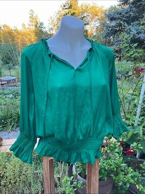 And Taylor silky green Mc trimmed top XL